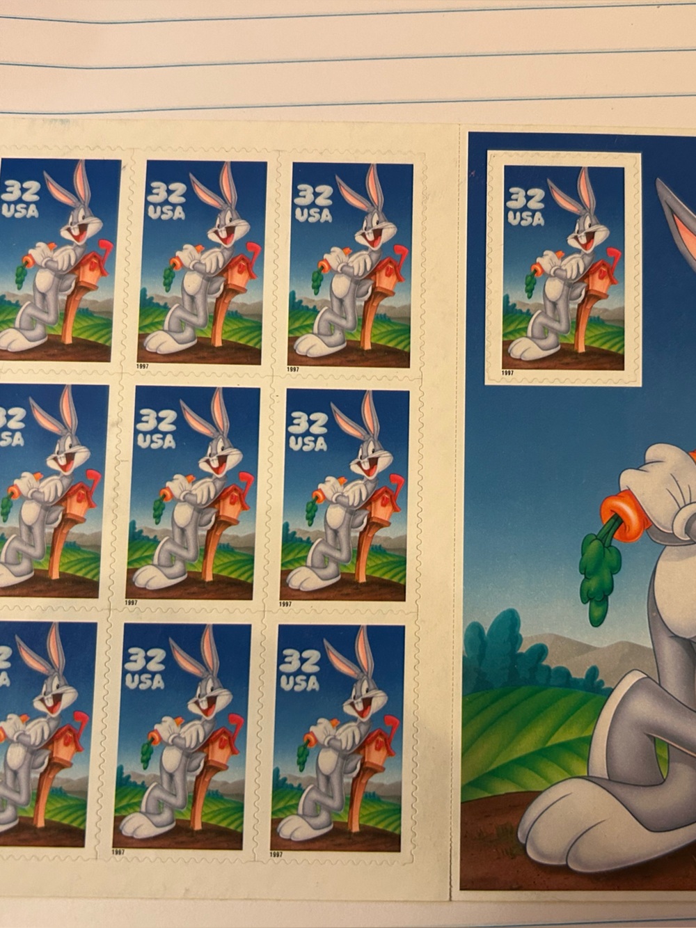 Looney Tunes Bugs Bunny Collectible Pet Postcard & Stamp Set - Blue